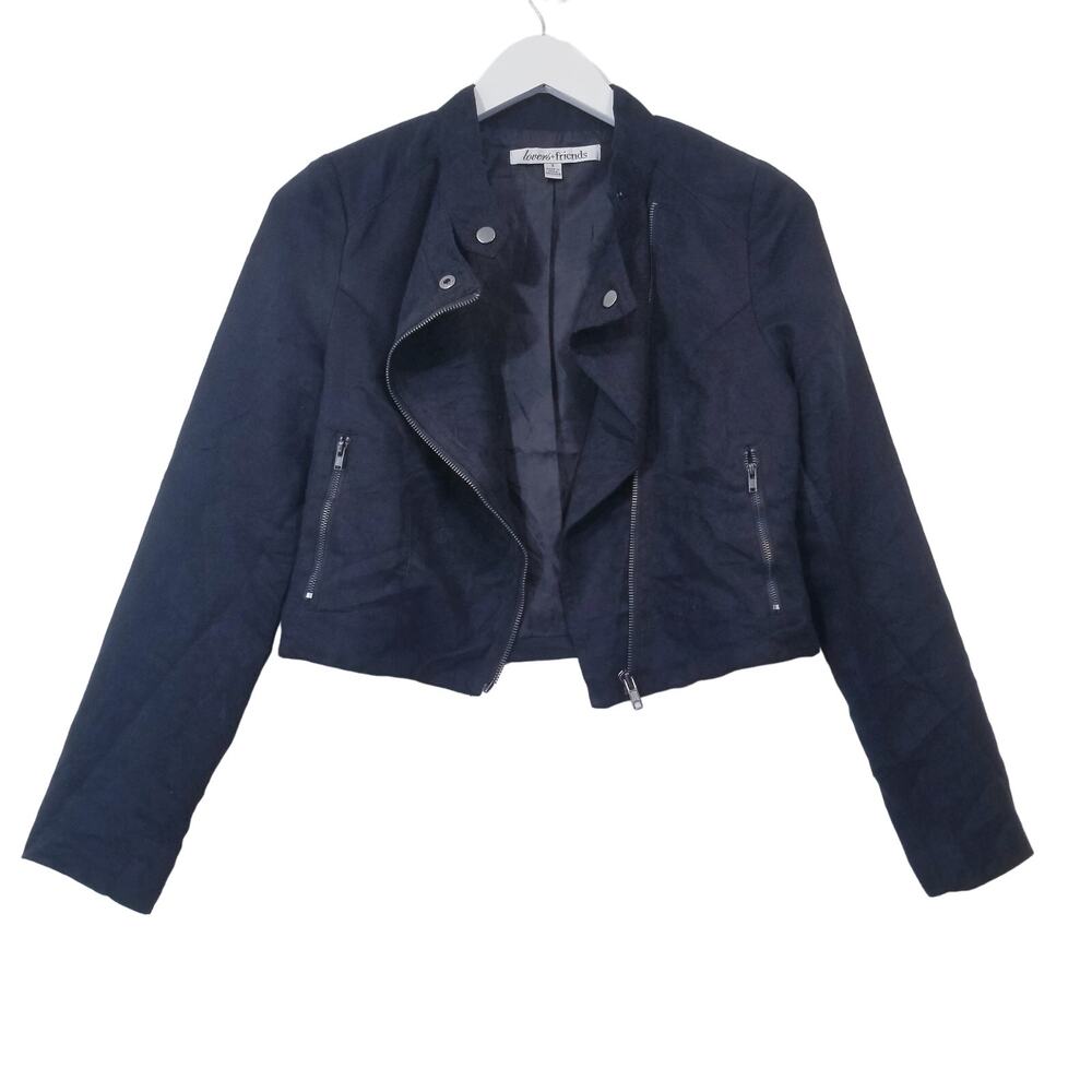 Lovers + Friends Women size Small Black Crop Moto Jacket